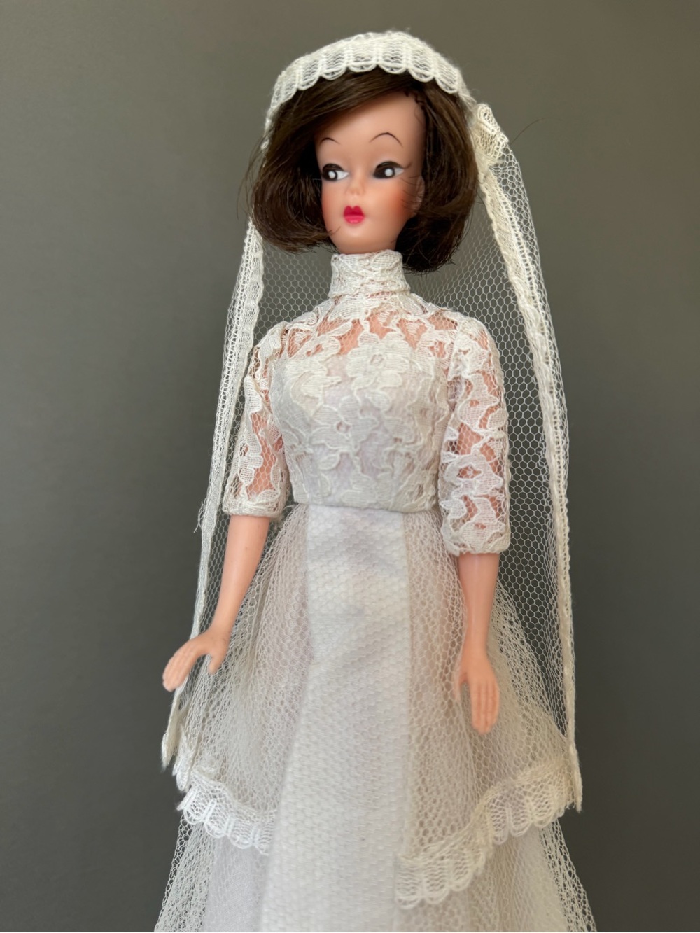 Vintage Barbie 1960's Bridal in White Lace Gown with Veil
